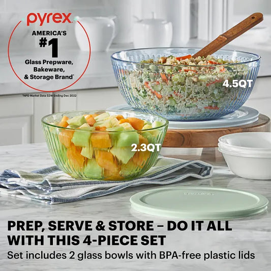 text pyrex americas #1 glass prepware, bakeware & storage brand - Colors Sculpted Tinted Dreams 4-piece Mixing Bowl Set