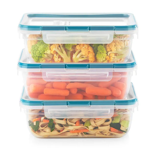 Total Solution® 6-piece Rectangular Plastic Food Storage Set with food inside