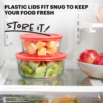 Simply Store® 4-piece Round Glass Storage Set with text plastic lids fit snug to keep your food fresh store it