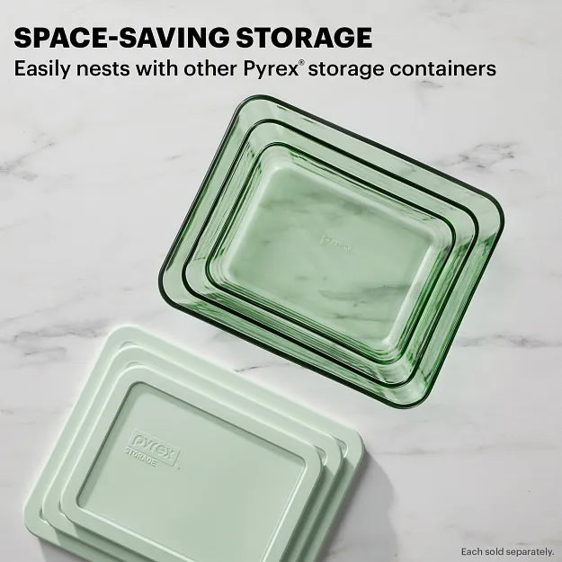 Simply Store® Tinted 6-cup Rectangle Storage with Green Plastic Lid with text Space-Saving Storage