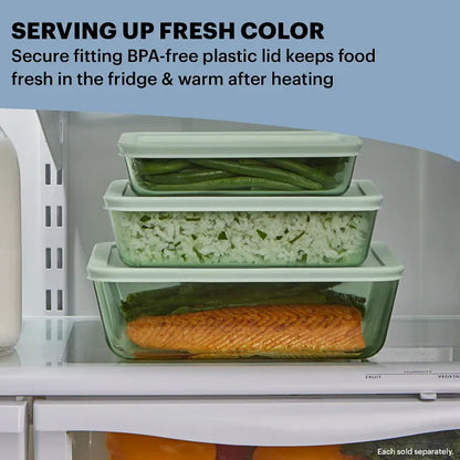 Simply Store® Tinted 6-cup Rectangle Storage with Green Plastic Lid with text Serving Up Fresh Color