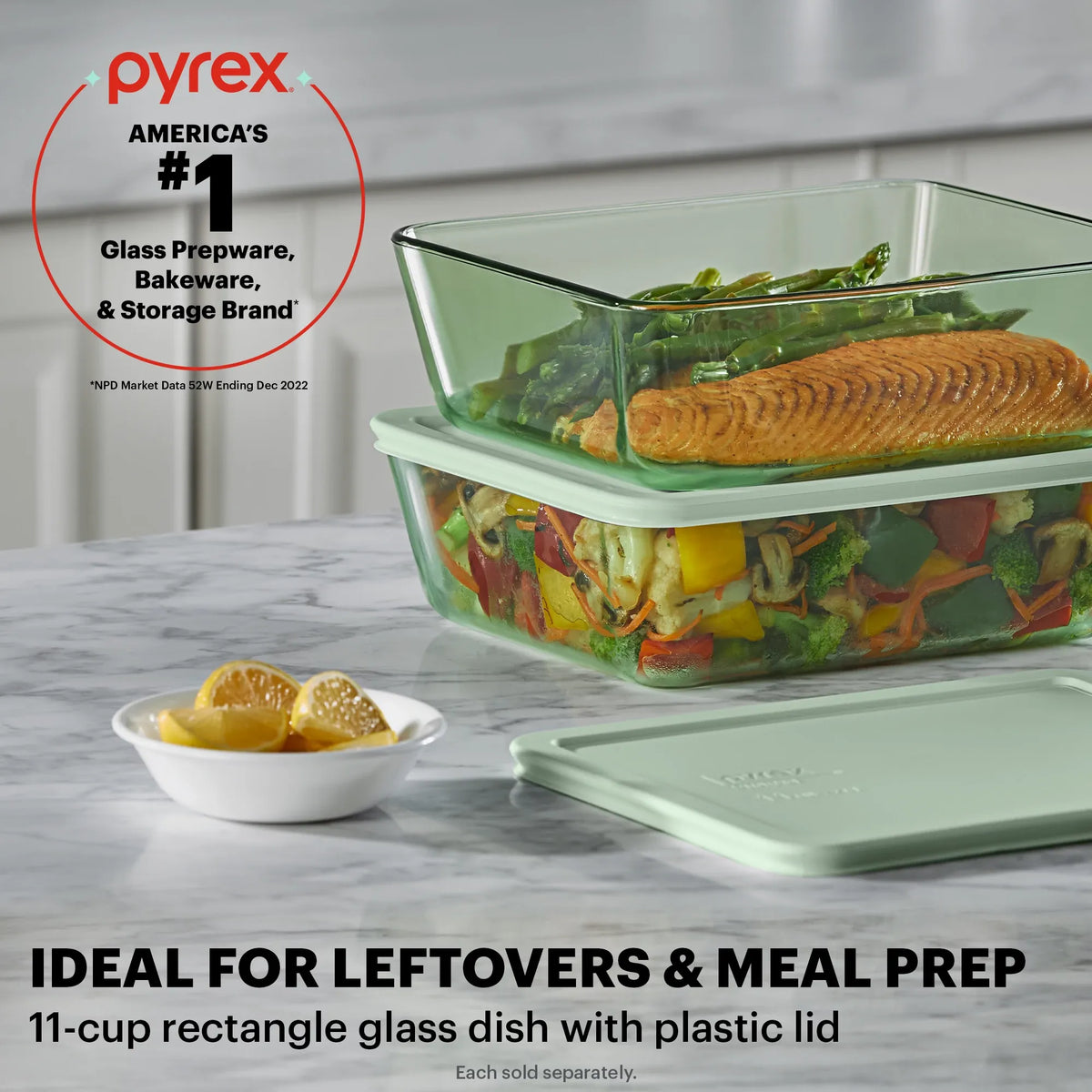 11-cup rectangle green glass with plastic lid Ideal for Leftovers and Meal Prep