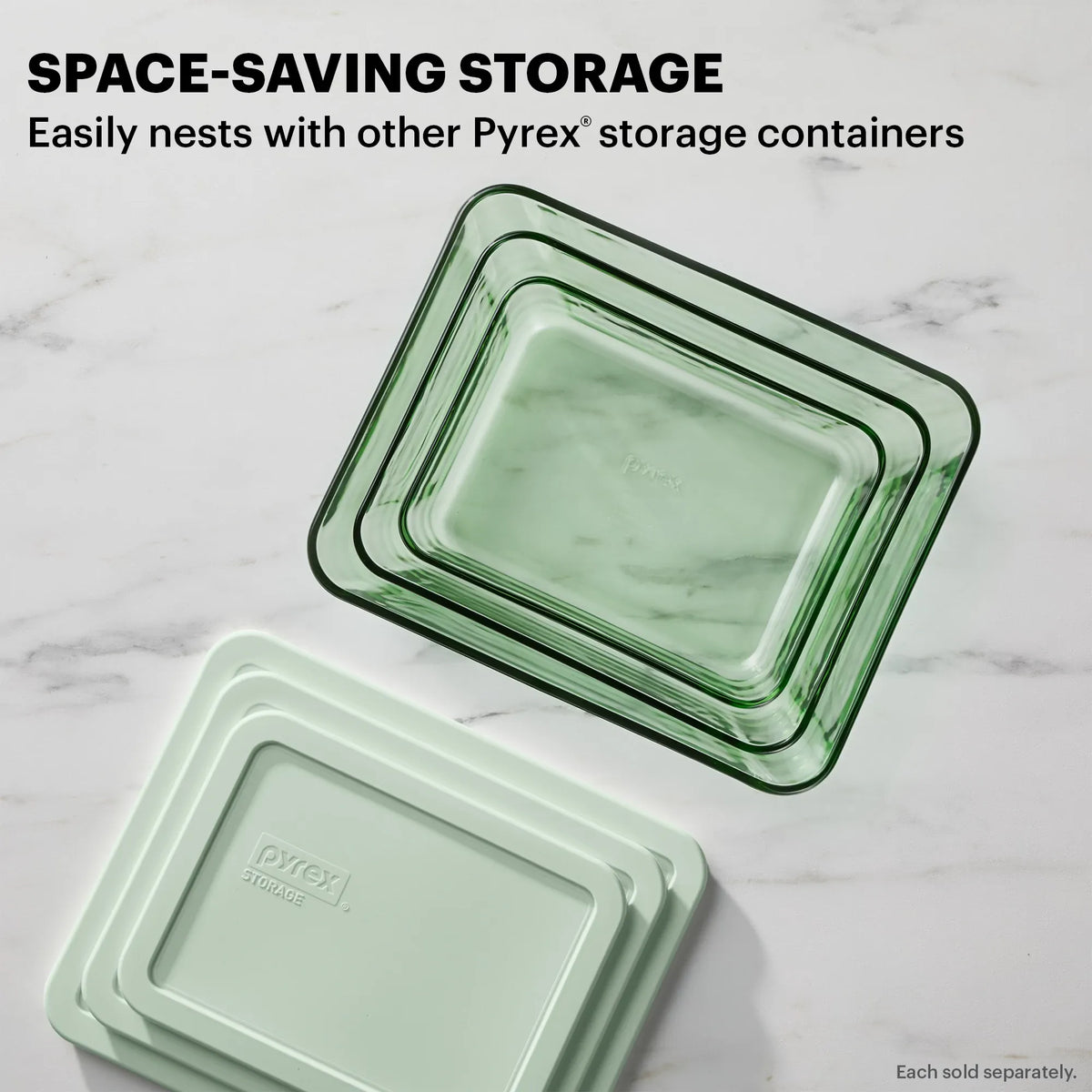 11-cup rectangle green glass with plastic lid Space saving storage