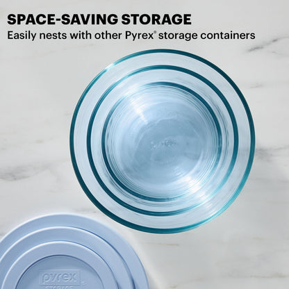 Simply Store Pyrex Colors Blue Storage with text easily nest with other Pyrex storage containers
