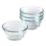 Set of clear glass bowls on a white background